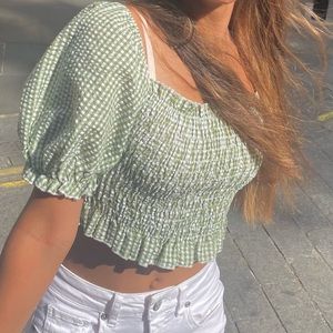 shein green puffy sleeve top